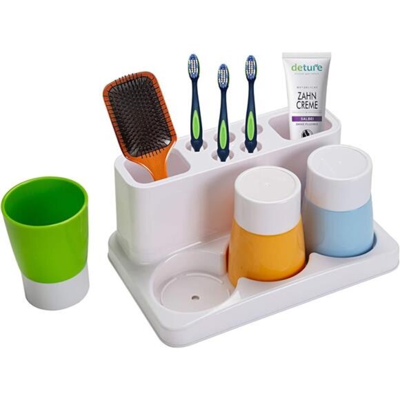 Kids Toothbrush Holder Bathroom Organizer Family Set Rinse Cups Storage - Picture 3 of 8